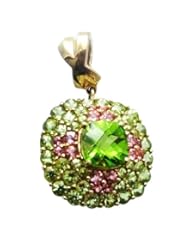 7.95 Cttw Peridot & Pink Tourmaline Pendant Enhancer in 14k Solid Gold