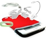 AMAZON KINDLE 2 BLACK / RED NEOPRENE SLEEVE Cover Pouch Carrying Bag + White Rapid Kindle 2 Car Charger + White Kindle 2 Wall Charger + White Kindle 2 Data Cable + White Ebook Reader LED Light + Vangoddy tm, Live*Laugh*Love wrist band!!! (Kindle 2 Not Included)