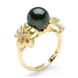 Tahitian Black Pearl Ring with Diamond in 14K Yellow Gold