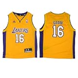 Children / Boys NBA Los Angeles Lakers Gasol #16 Basketball Jersey - Yellow & Purple (Size: M)
