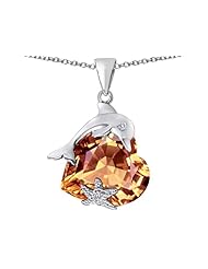 Original Star K (tm) Lucky Dolphin and StarFish Pendant with Heart Shape Simulated Imperial Yellow Topaz in 925 Sterling Silver