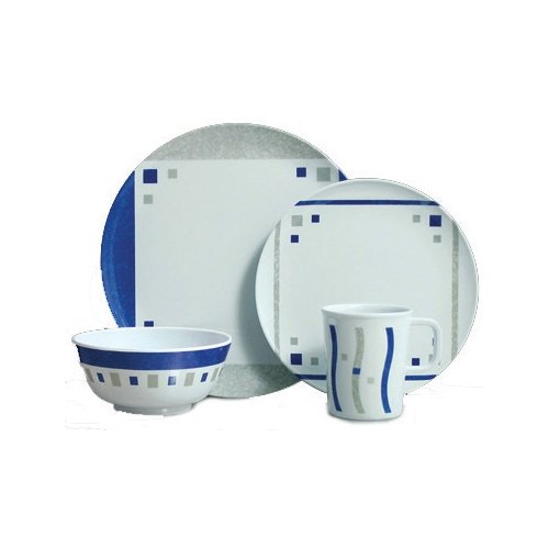 16-Piece Melamine Set, Cubic Blue, Camping Crockery