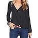 FINEJO Women's Sexy V-neck Long-sleeved Solid Shirt Tops Blouse T-shirt