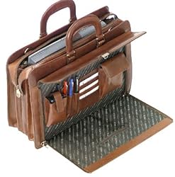 Mancini Italian Leather Triple Compartment Laptop Briefcase 17"