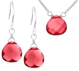 Sterling Silver Pomegranate Glass Briolette Pendant and Earrings Set