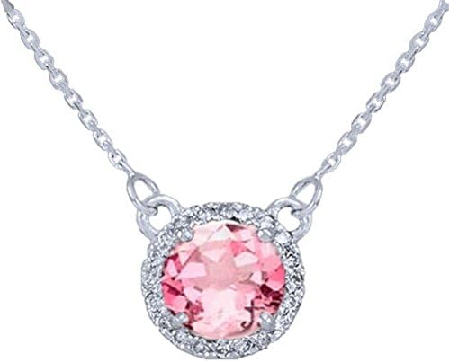 14k White Gold Diamond-Accented Natural Tourmaline Solitaire Necklace with 18" Chain