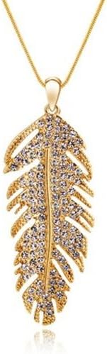 Gold-plated Feather-shaped Pendant and 18" Fashion Necklace with Imported Crystal Elements (CF-4138-N01)