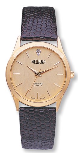 Medana Men's Executive Diamond Series Gold Tone Round Leather Strap Watch # 784