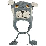 Unisex Adorable Animal Face Fully Lined Knit Winter Hats / Earflap Beanie - Gray Goat