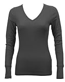 Ladies Charcoal Long Sleeve Thermal Top V-Neck