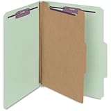 Smead Pressboard Classification File Folder with SafeSHIELD&reg; Fasteners, 1 Divider, 2" Expansion, Letter Size, Gray/Green, 10 per Box (13776)