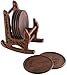 5 Inches Wood Drink Coasters Set with 6 Round Table Coasters and Brown Rocking Chair Coaster Holder