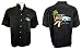 Go Barefoot 100% Silk, Black Colored, Embroidered Short Sleeve, Banded Collar, Contemporary Style Men's Shirt with Batch Pockets, Side Vents and Matching Coconut Buttons - Cruisin in Paradise