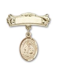 Gold Filled Baby Badge with St. Albert the Great Charm and Arched Polished Badge Pin