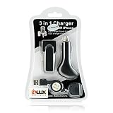 Lux Universal Apple iPod USB Charger Kit - USB Retractable Hotsync Cable - USB Home Travel Charger - USB 12V Cigarette Lighter Charger - Black