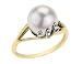 Freshwater 10mm White Pearl and Diamond Ring in 14K Yellow Gold