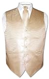 Men's Dress Vest  NeckTie LIGHT BROWN Horizontal Striped Woven Design Set for Suit or Tuxedo
