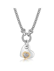 18K Yellow Gold and Sterling Silver Heart Motif Popcorn Necklace (.06 ct. tw.)