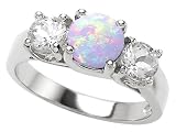 2.35 cttw 925 Sterling Silver Lab Created Round Opal Engagement Ring