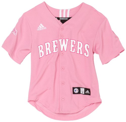 MLB Girls' Milwaukee Brewers Screen Print Baseball Jersey, Pink, Large
