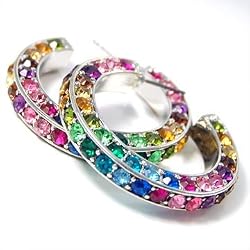 Triple-Sided Colorful Rhinestone Hoop Earrings Fashion Jewelry
