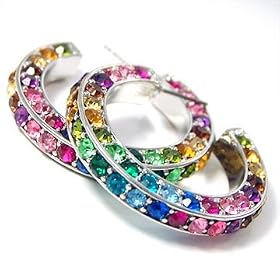 Cherry Beautiful Triple Sided 3d Crystal Hoop Earrings with Sparkling Colorful Rainbow Austrian...