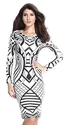 Sexy Long Sleeves Striped Print Polyester/Spandex Round Neck Cutout Bodycon Dress/Evening Dress/Prom Dress/Party Dress/Midi Dress 
