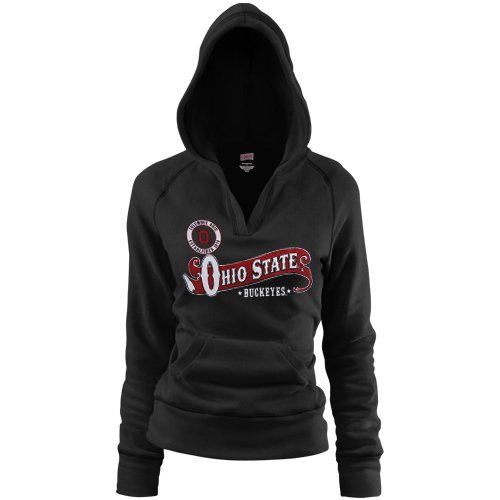 Ohio State Buckeyes Ladies Black Rugby Distressed Deep V-neck Hoody Sweatshirt - (X-Large)