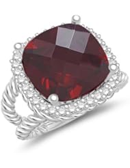 0.32 Cts Diamond & 9.34 Cts Garnet Ring in 14K White Gold