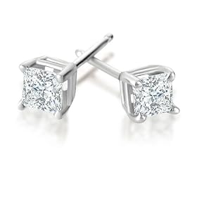 14K WG 1/5ctw Princess cut Diamond 4-Prong Stud Earrings (I-J,I2-I3)