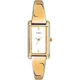 TIMEX Women's Gold-tone Analog Half-Bangle Watch with White Dial. Model: T22891