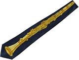 Navy Blue Neck Tie with Gold Clarinet ~ Great necktie for musicians or music teacher