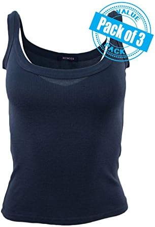 Sexy Basics Womens Juniors 3 Pack Cotton Cami Rib Tank Top (M (6-8), 3 PACK- NAVY)