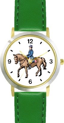 41bMm6WA8HL Horse and rider for dressage horse   WATCHBUDDY ® deluxe two TONE topic WATCH   Arabic Numbers   Green Leather Strap huge for children   