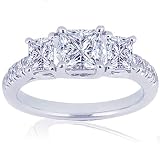 1.15 Ct Princess Cut 3 Stone Diamond Engagement Ring Pave 14K GOLD SI2-F GIA
