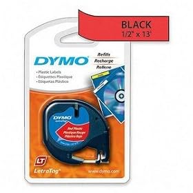 DYMO Labeling Tape, LetraTag Labelers, Plastic, 1 2x13', Black on Red by