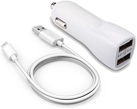 Nilogie Dual Port 3.1A / 15W USB Car Charger With 3ft Micro USB Charging Cable for Samsung Galaxy S7/S6/S6 Edge, LG, Google Nexus, HTC and More - White