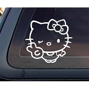 Hello Kitty with Hand Peace Sign Car Decal /Sticker