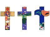 Set of Three Hand Painted Wood Crosses - Ideal for Girl's Room Decor - 5.9 Inch/15cm. Each