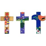 Set of Three Hand Painted Wood Crosses - Ideal for Girl's Room Decor - 5.9 Inch/15cm. Each ~ Exporsal