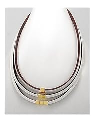 White Leather Necklace In White Base