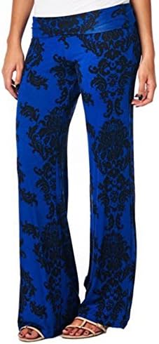 Yiwu Yete Women's Printed Palazzo Wide Leg Pants (L, Blue+Black)
