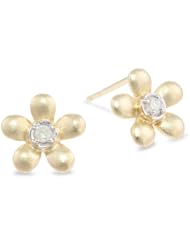 10k Yellow Gold Matte Diamond Flower Earrings (0.03 cttw, I-J Color, I2-I3 Clarity)