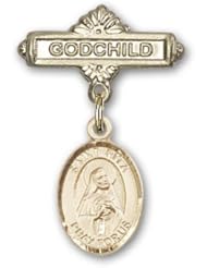 14K Gold Baby Badge with St. Rita of Cascia Charm and Godchild Badge Pin
