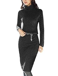 Acrylic/Knit Long Sleeves Belted Turtleneck  Dress