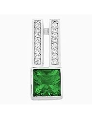 14K White Gold Princess Cut Chatham Created Emerald and Diamond Pendant -- LIFETIME WARRANTY