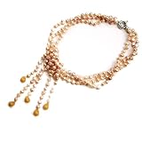 Rose-gold Baroque 17 Inch Three Strand Pearl Necklace; 5.5-6.5 mm Width Uneven Pearls with Golden Gemstones ~ Arif's Collection