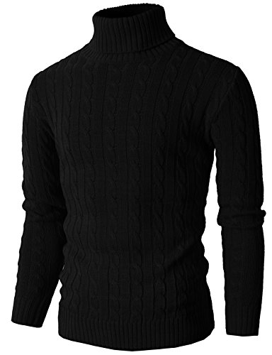 H2H Mens Casual Turtleneck Slim Fit Pullover Sweaters with Twist Patterned BLACK US L/Asia XL (KMOSWL033)