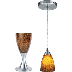 2pc Pentant Lamp & Table Lamp-Nucleus Series Marbized Amber Finish