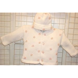Knitted on Hand Knitting Machine White Cotton Finished By Hand Crochet Infant Girls Cardigan Hat Set Trimmed with Ink Sequin Stars